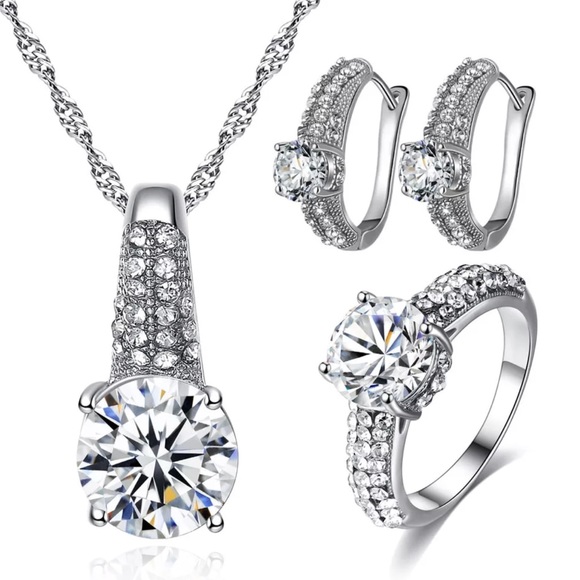 zdazzled Jewelry - Set CZ Crystal Necklace/Earrings/Ring Size 6